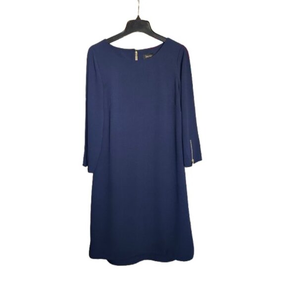 Laundry By Shelli Segal Women's 6 Navy Blue 3/4 Sleeves Midi Crew Neck Dress - Picture 3 of 16